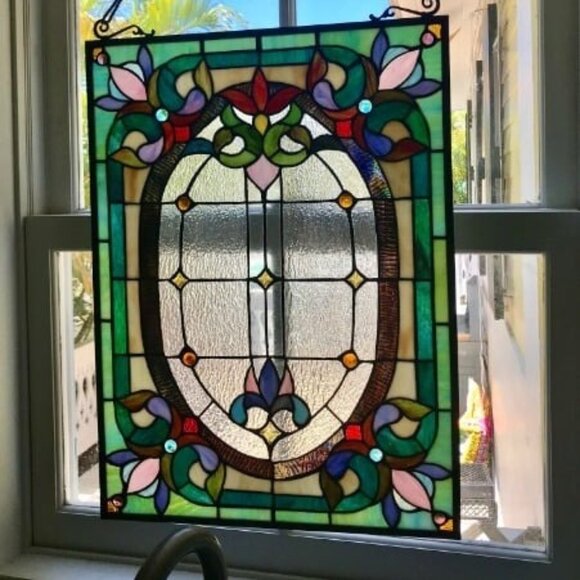 Dancing Style Stained Glass Window Hangings Panels 17" W x 22" H Fine Handicraft - Picture 2 of 2